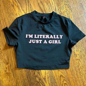 SHEIN Black Tee with Pink Text